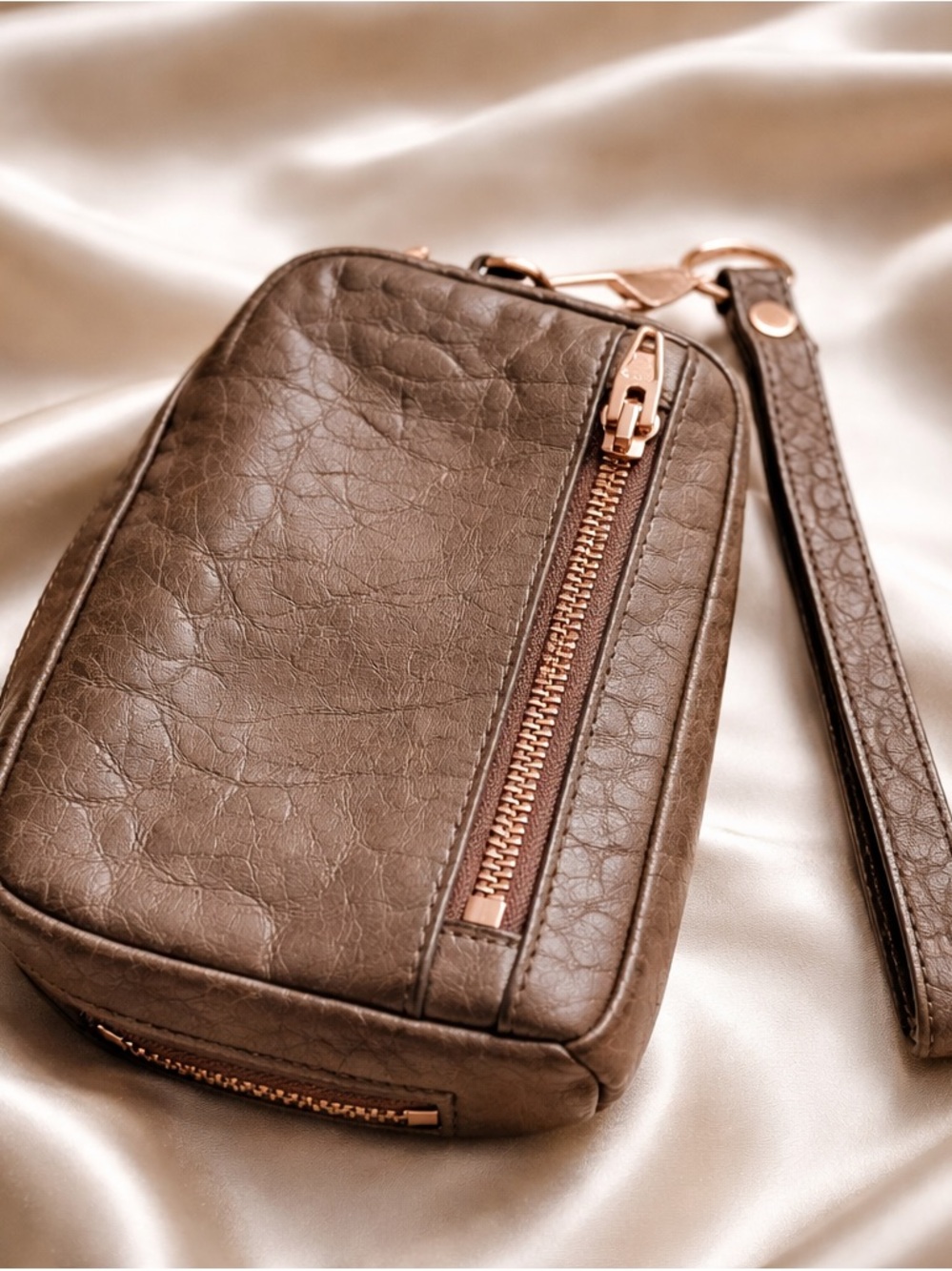 Alexander Wang Brown Leather Wristlet with Rose-Gold Hardware